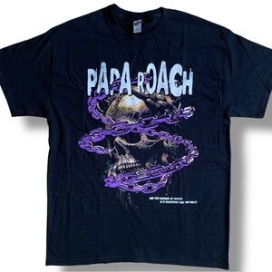 Papa Roach Rock‎ Nu Metal T-Shirt Sz Large Double Sided Band Tee Black S/S
